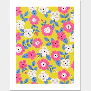 Happy impatiens flower botanical pattern in yellow Posters and Art